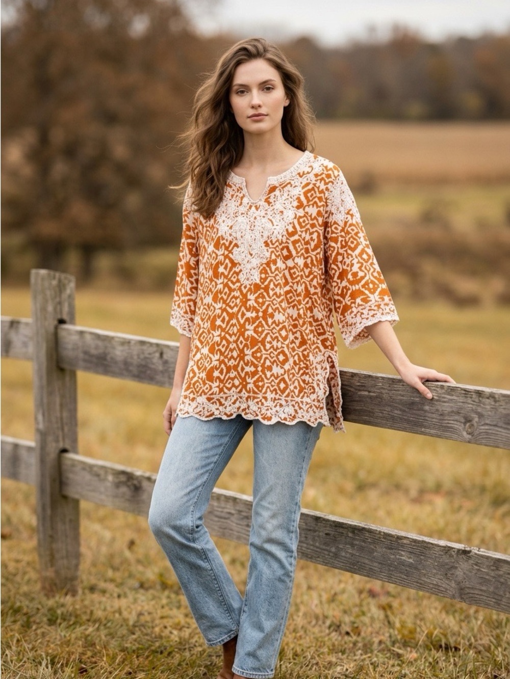 Solitaire Boho Embroidered Rayon Top for Anthropologie